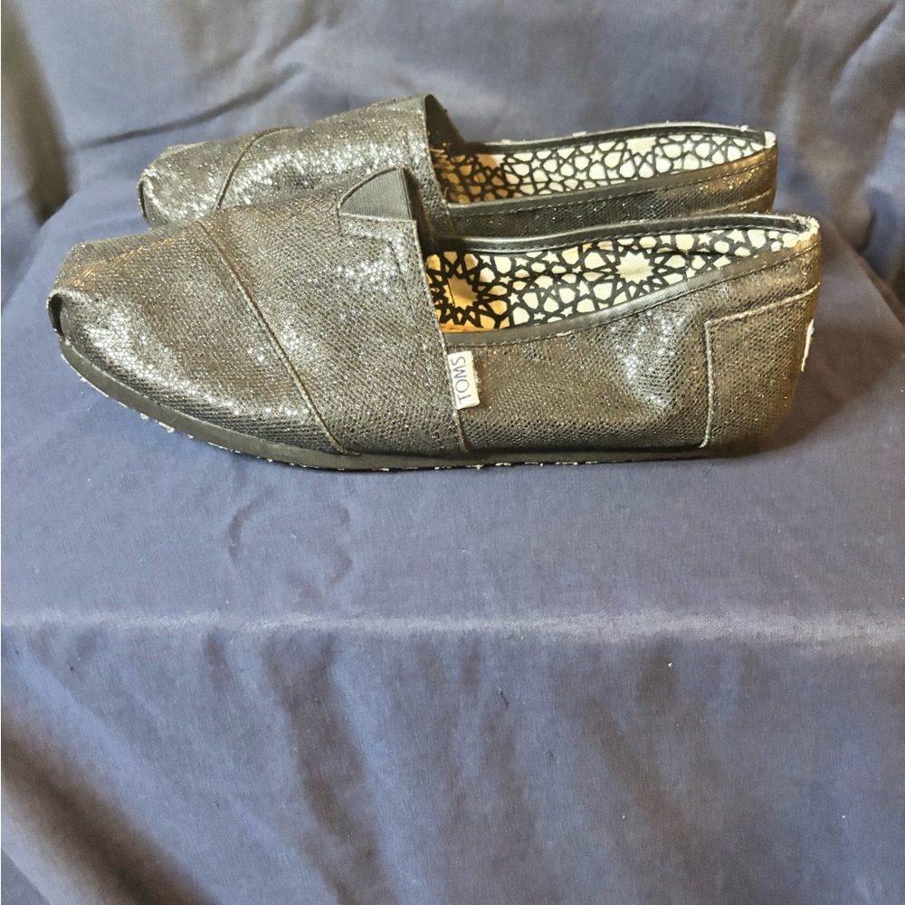 Toms Women's Black Glitter Slip-On Flats
